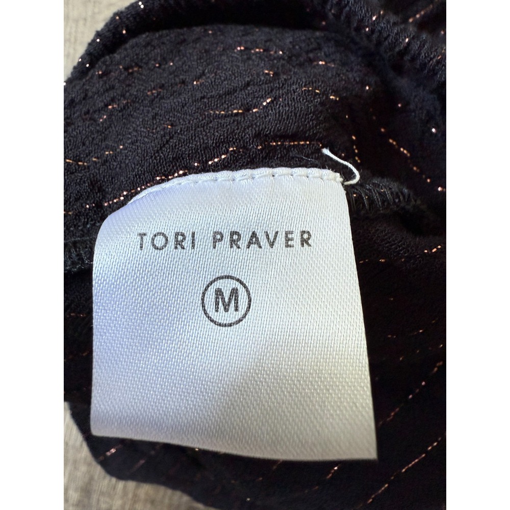 Tori Praver Black Metallic Stripe 2 Pcs Set M Crop Top Shorts Boho Beach Casual - Picture 11 of 16